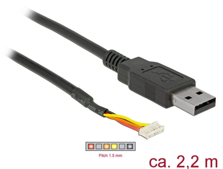 Cablu USB la Serial TTL 6 Pini WR-WTB 2.2 m 3.3V, Delock 84957 conectica.ro
