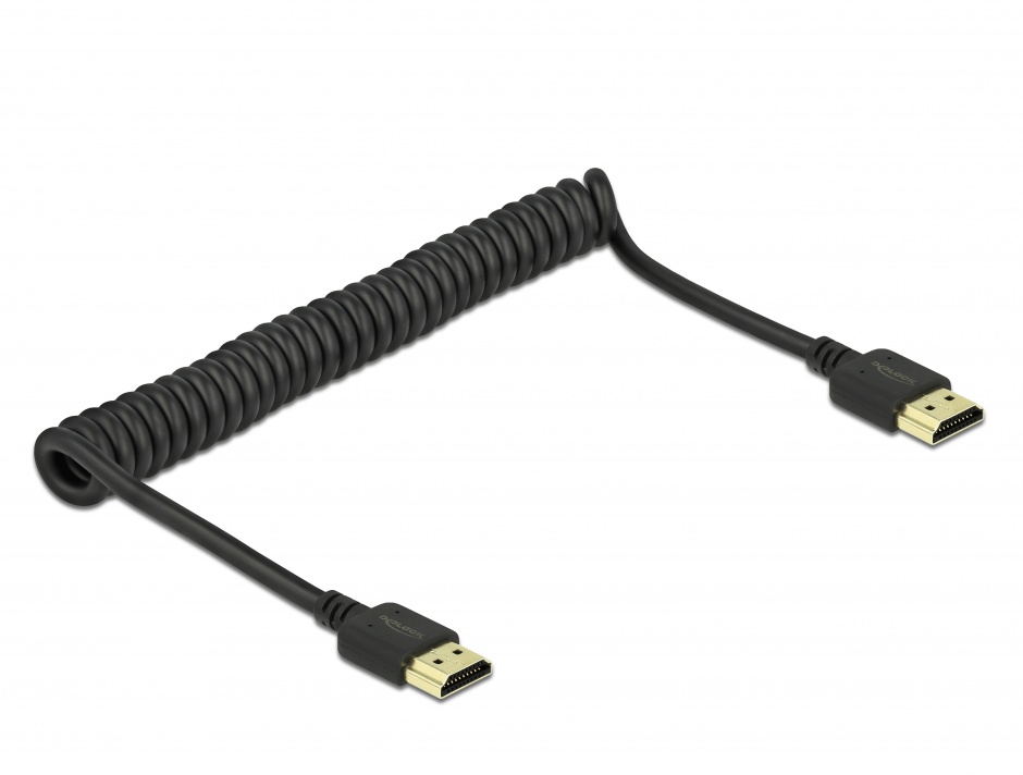 Cablu HDMI spiralat 4K@60Hz HDR T-T Negru, Delock 84967 imagine noua