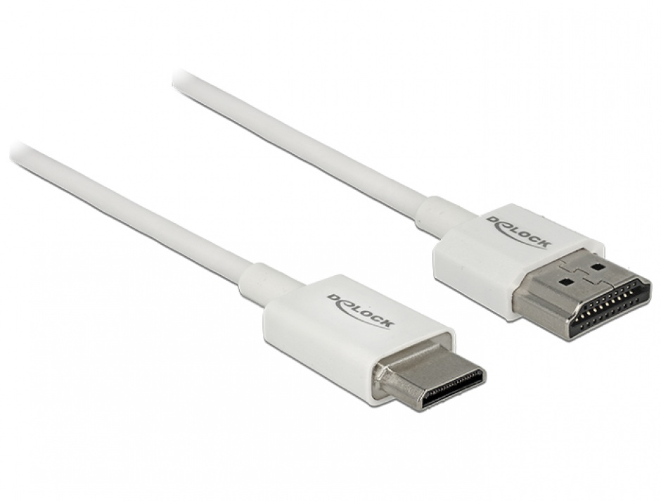 Cablu HDMI la mini HDMI-C T-T 3D 4K 0.25m Slim Premium Alb, Delock 85140 0.25m imagine noua 2022