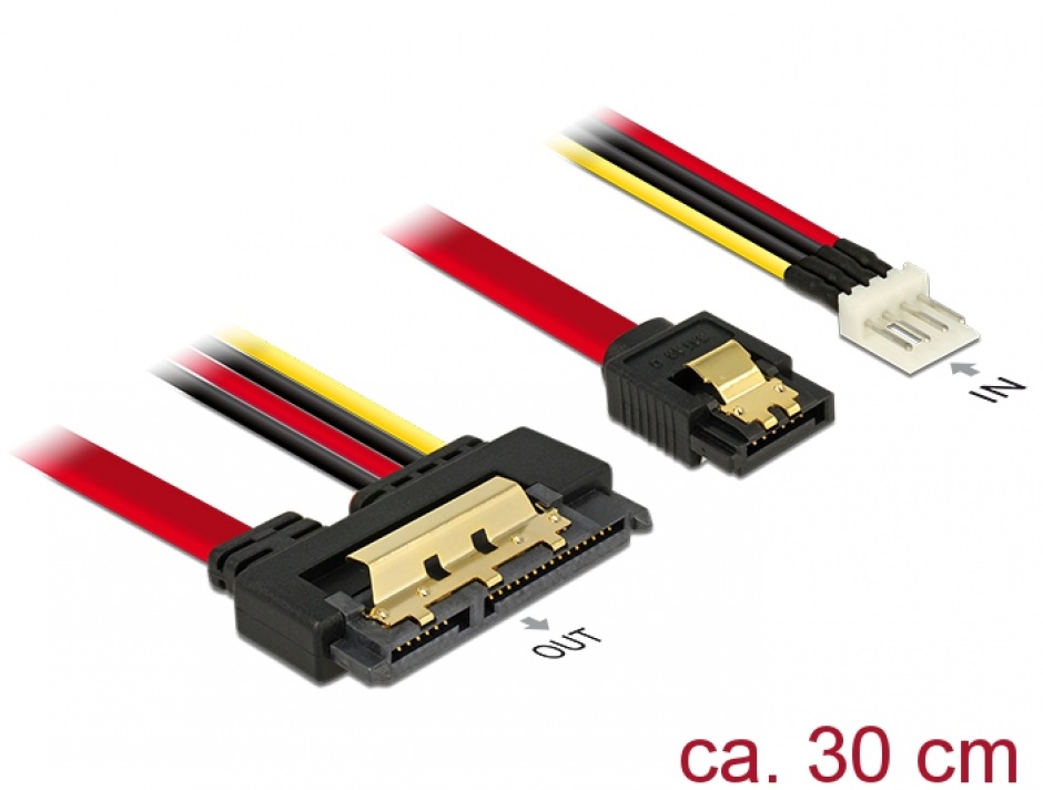 Cablu de date + alimentare SATA 22 pini 6 Gb/s cu clips la Floppy 4 pini tata + SATA 7 pini 30cm, Delock 85232 conectica.ro imagine noua 2022