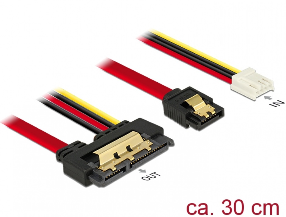 Cablu de date + alimentare SATA 22 pini 6 Gb/s cu clips la Floppy 4 pini mama + SATA 7 pini 30cm, Delock 85234 conectica.ro imagine noua 2022