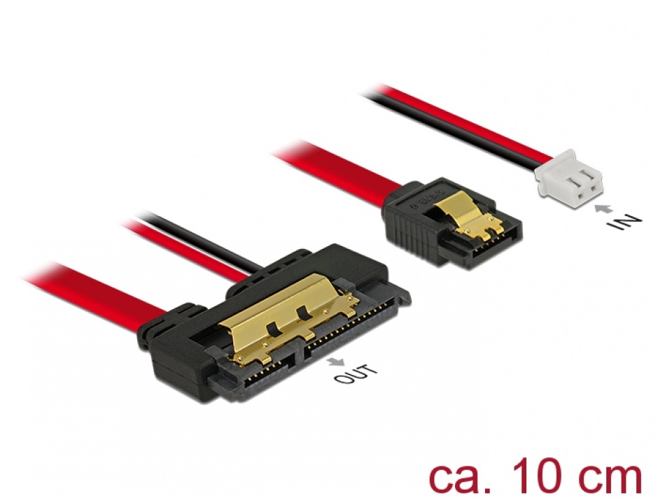 Cablu de date + alimentare SATA 22 pini 5V 6 Gb/s cu clips la Alimentare 2 pini + SATA 7 pini 10cm, Delock 85238 conectica.ro