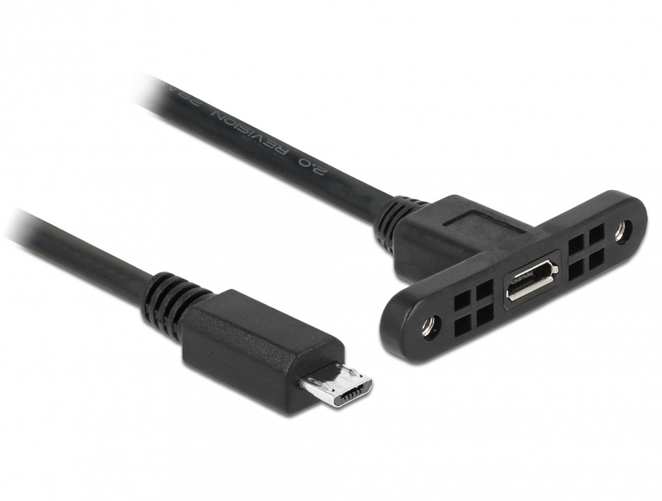 Cablu prelungitor micro USB-B USB 2.0 panel-mount la micro-B USB 2.0 M-T 1m, Delock 85246 1m