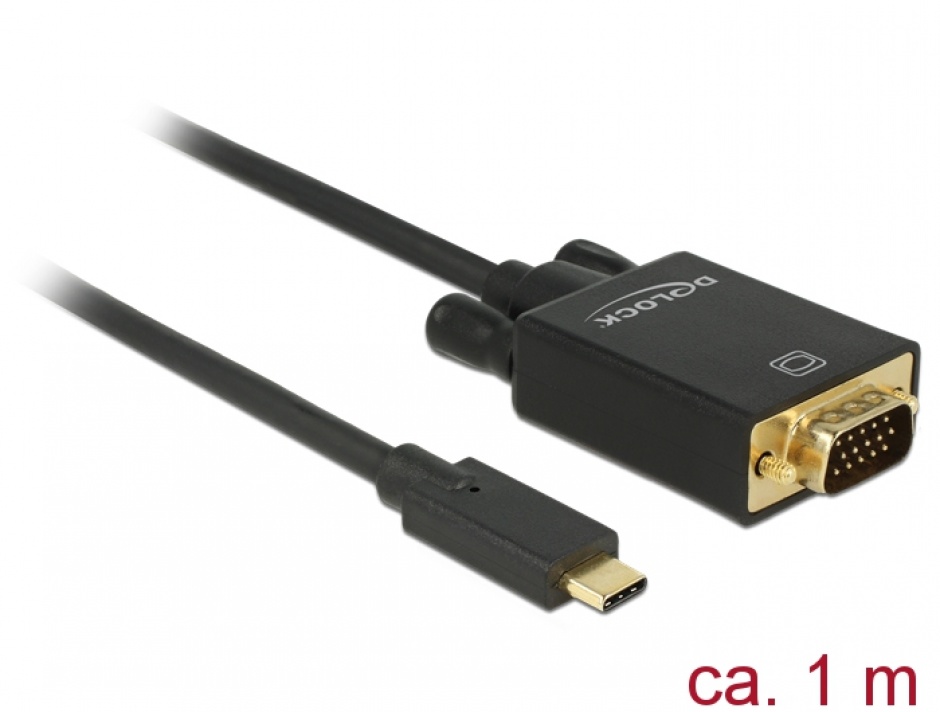 Cablu USB tip C la VGA (DP Alt Mode) Full HD 1080p 1m T-T Negru, Delock 85261 conectica.ro