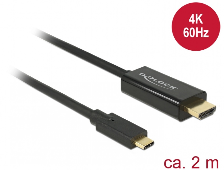 Cablu USB-C la HDMI (DP Alt Mode) 4K 60 Hz 2m T-T Negru, Delock 85291 conectica.ro imagine noua tecomm.ro