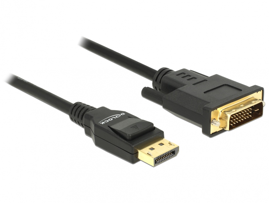 Cablu Displayport 1.2 la DVI 24+1 pini T-T pasiv 2m negru, Delock 85313 1.2 imagine noua 2022