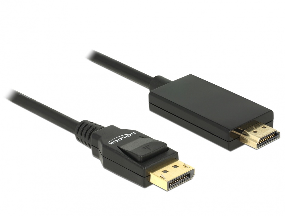 Cablu Displayport 1.2 la HDMI pasiv 4K 2m Negru T-T, Delock 85317 conectica.ro