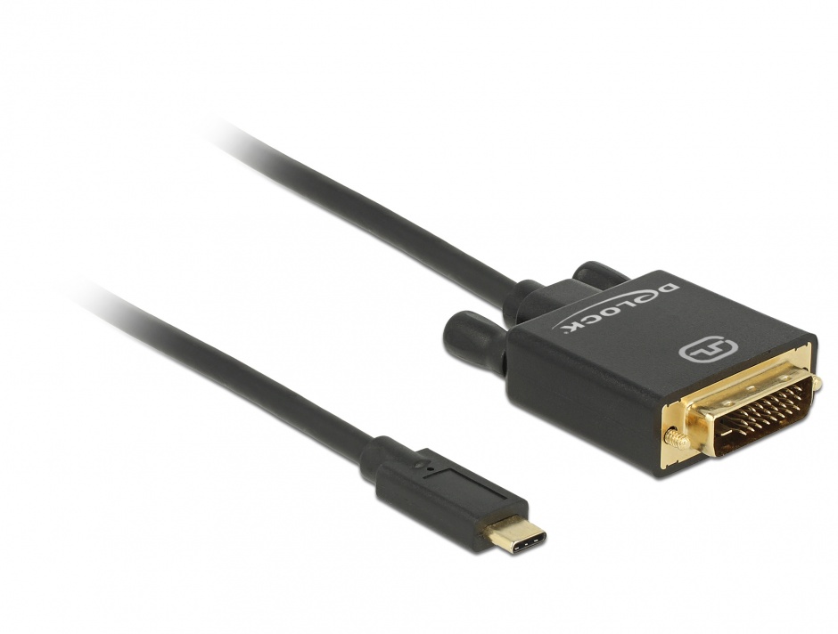 Cablu USB-C la DVI 24+1 male (DP Alt Mode) 4K 30 Hz 3m Negru, Delock 85322 imagine noua