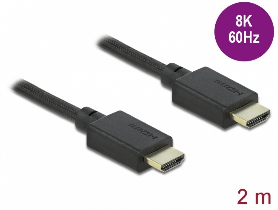 Cablu HDMI 48 Gbps 8K@60Hz HDR + eARC T-T 2m Negru, Delock 85388 conectica.ro