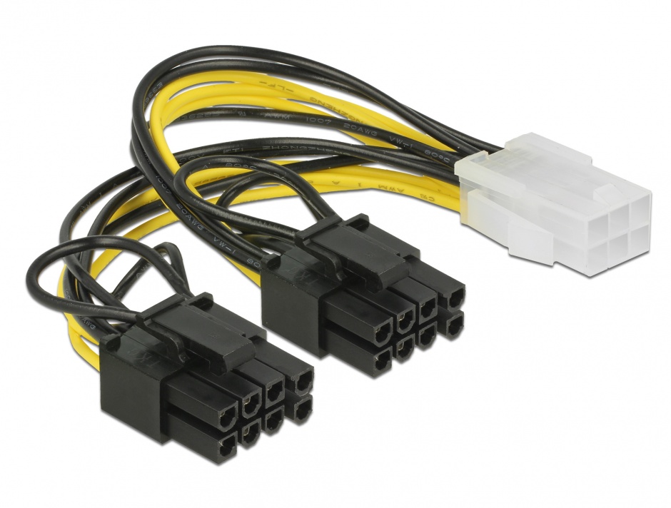 Cablu PCI Express 6 pini la 2 x 8 pini M-T 15cm, Delock 85452 conectica.ro