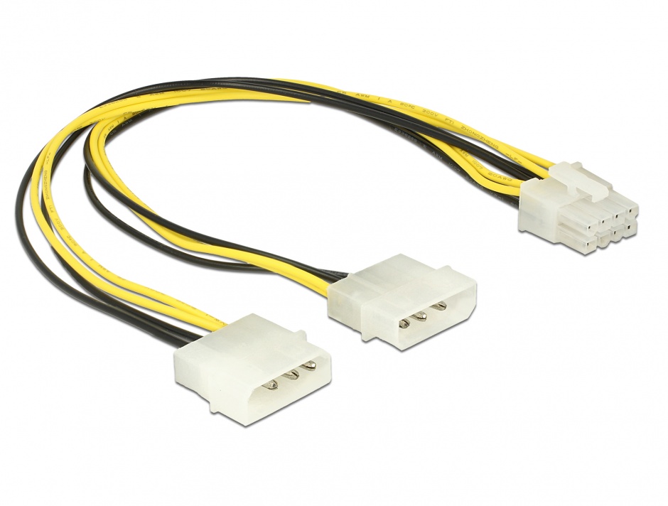 Cablu alimentare EPS 8 pini la 2 x Molex T-T 30cm, Delock 85453 30cm
