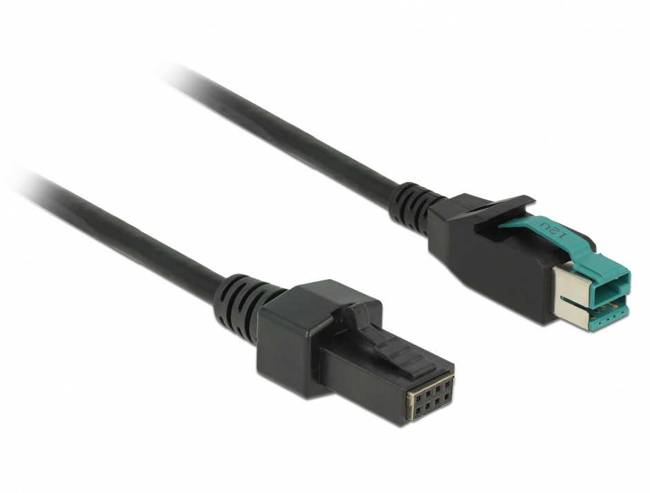 Cablu PoweredUSB 12 V la 2 x 4 pini T-T 2m pentru POS/terminale, Delock 85483 85483