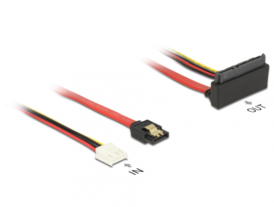 Cablu SATA III 6 Gb/s + alimentare Floppy 4 pini la SATA 22 pini unghi sus 30cm, Delock 85517 conectica.ro imagine noua 2022