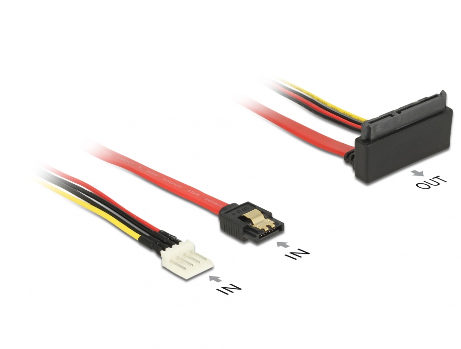 Cablu SATA III 6 Gb/s + alimentare Floppy 4 pini la SATA 22 pini unghi sus 30cm, Delock 85518 conectica.ro imagine noua 2022