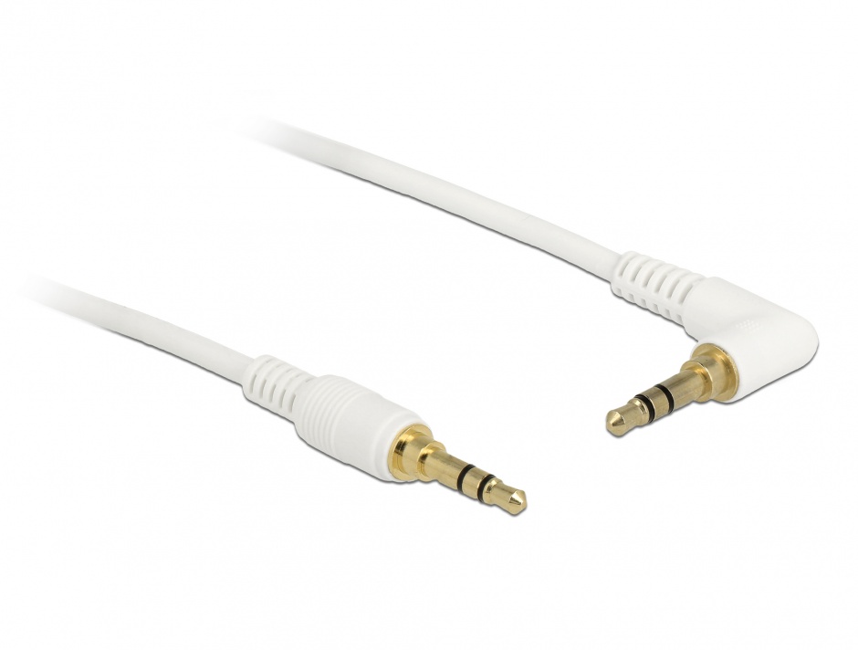 Cablu stereo jack 3.5 mm 3 pini (pentru smartphone cu husa) unghi 0.5m t-t alb, delock 85565