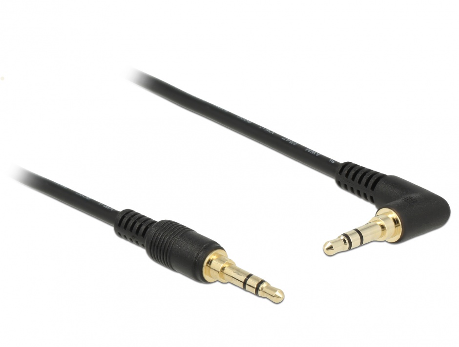 Cablu Stereo Jack 3.5 mm 3 pini (pentru smartphone cu husa) unghi 3m T-T Negru, Delock 85570 conectica.ro