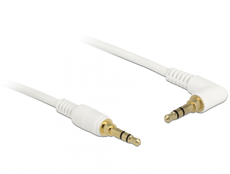 Cablu stereo jack 3.5 mm 3 pini (pentru smartphone cu husa) unghi 5m t-t alb, delock 85573