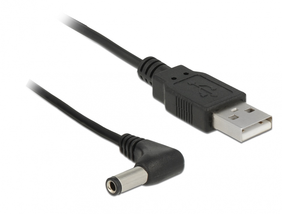 Cablu de alimentare USB la DC 5.5 mm x 2.5 mm unghi 90 grade 1.5m, Delock 85588 conectica.ro