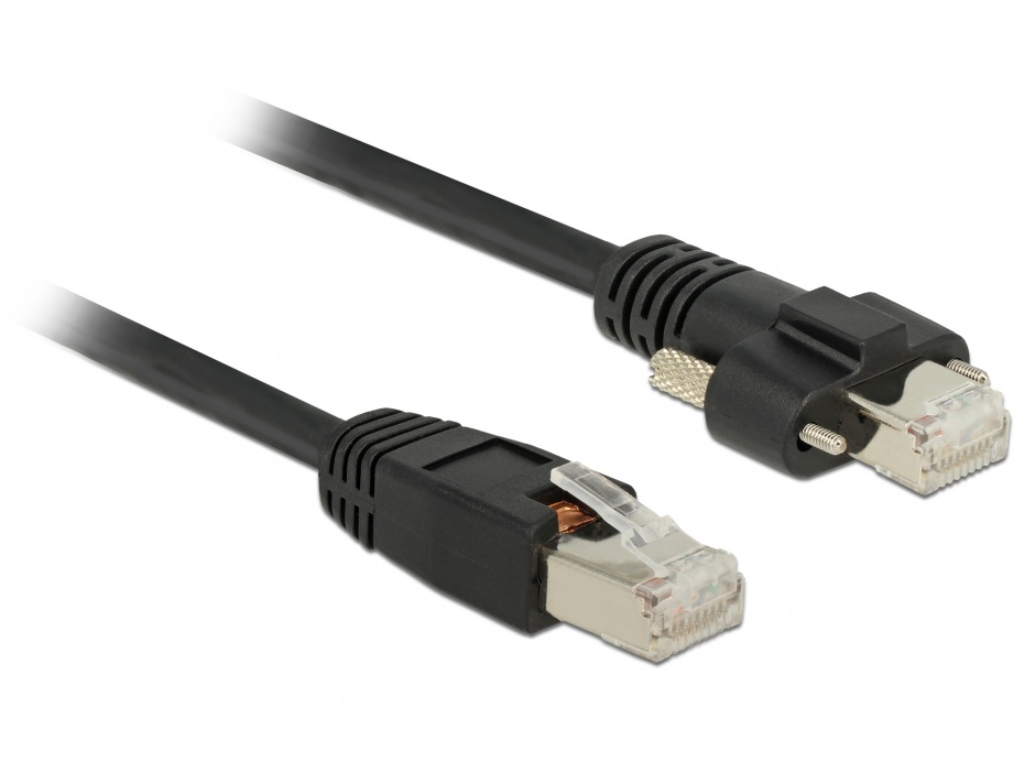 Cablu de retea RJ45 cu suruburi Cat.6 SSTP 3m Negru, Delock 85669