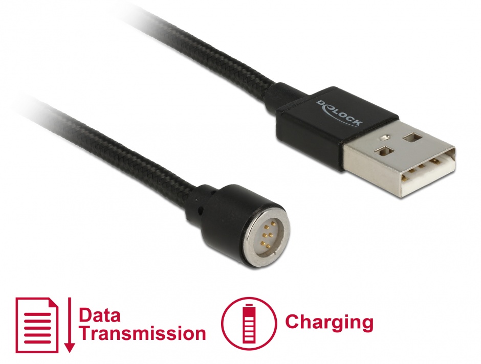 Cablu USB de date si incarcare magnetic 1.1m pentru 65932/65933 Negru, Delock 85724 Delock 1.1m imagine 2022 3foto.ro