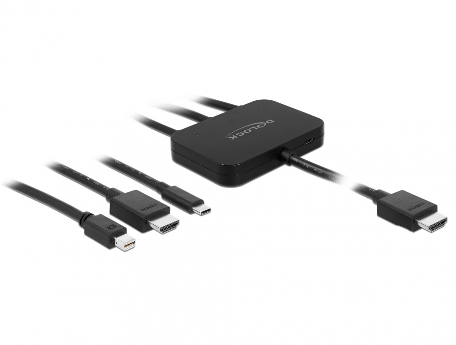 Cablu mini Displayport / HDMI / USB-C la HDMI 4K@60Hz T-T 1.8m Negru, Delock 85830 conectica.ro