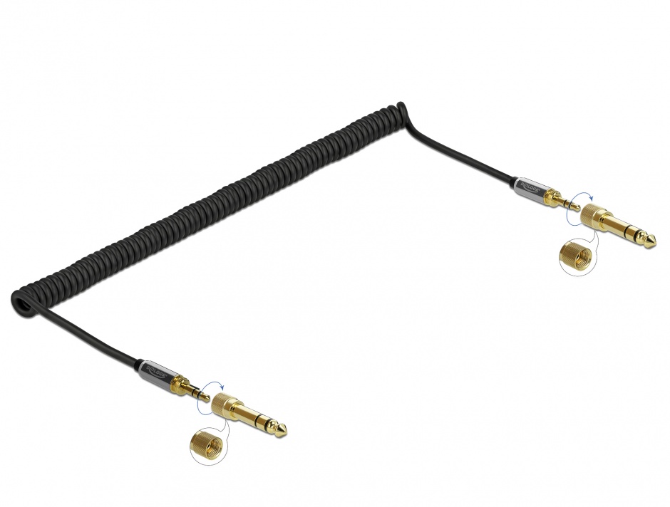 Cablu spiralat jack stereo 3.5mm 3 pini T-T + adaptor 6.35mm 3m, Delock 85838 -3M imagine noua 2022