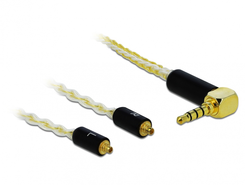 Cablu audio jack stereo 3.5mm 4 pini unghi 90 grade la 2 x MMCX T-T 1.25m, Delock 85847 1.25m imagine noua