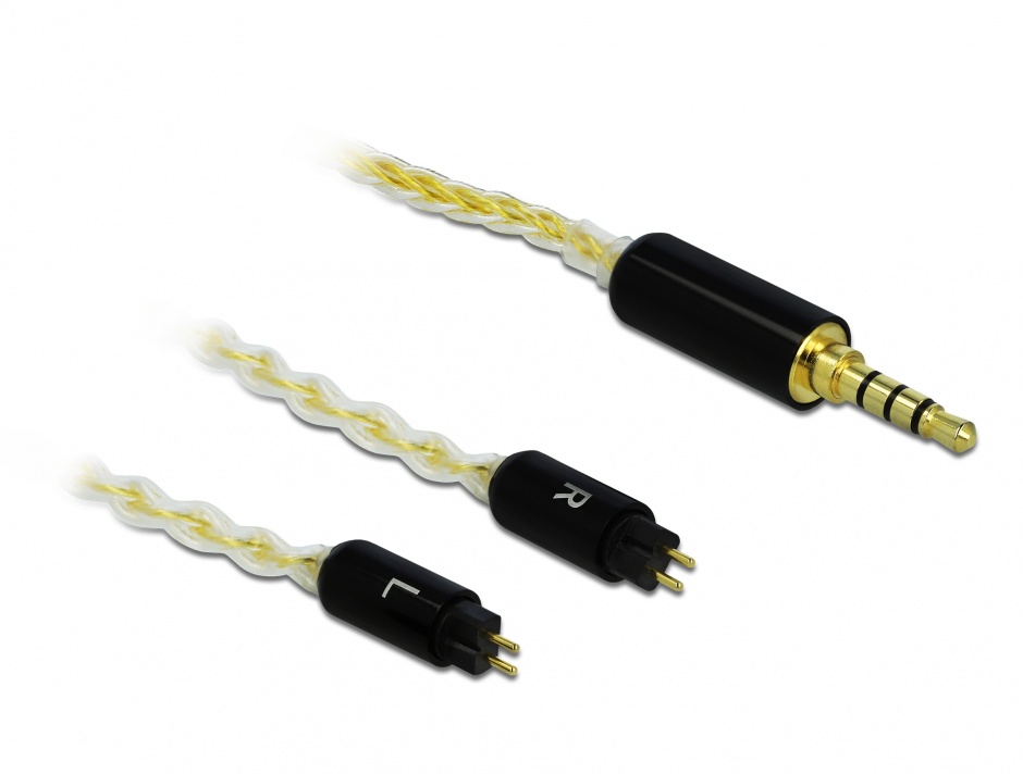 Cablu audio jack stereo 3.5mm 4 pini la 2 x 2 pini T-T 1.25m, Delock 85849