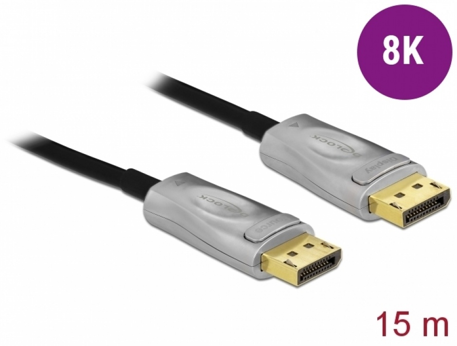 Cablu DisplayPort activ optic v1.4 8K60Hz/4K144Hz T-T 15m, Delock 85886 imagine noua