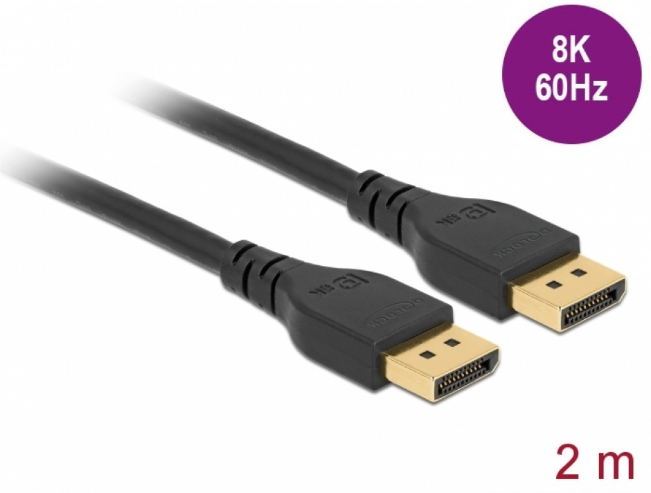 Cablu Displayport 8K@60Hz / 4K@240Hz (DP 8K certificat) T-T 2m Negru, Delock 85910 conectica.ro