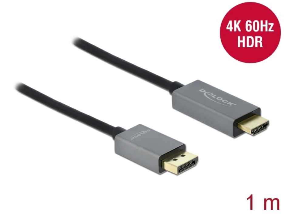 Cablu activ DisplayPort 1.4 la HDMI 4K@60 Hz (HDR) T-T 1m, Delock 85928 conectica.ro imagine noua tecomm.ro