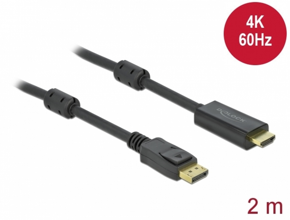 Cablu activ DisplayPort 1.2 la HDMI 4K60Hz T-T 2m Negru, Delock 85956 1.2 imagine noua 2022