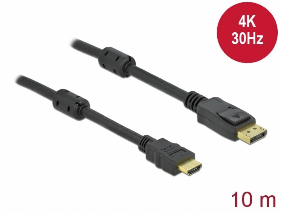 Cablu pasiv DisplayPort 1.2 la HDMI 4K30Hz T-T 10m Negru, Delock 85962 1.2 imagine noua 2022
