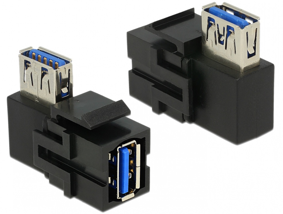 Modul keystone USB 3.0 A M-M unghi 90 grade negru, Delock 86360