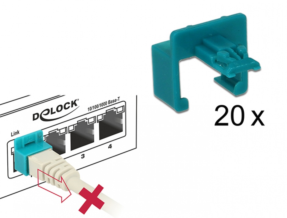 Set 20 buc clips securizare mufa RJ45, Delock 86406 Delock (RJ45) imagine 2022 3foto.ro