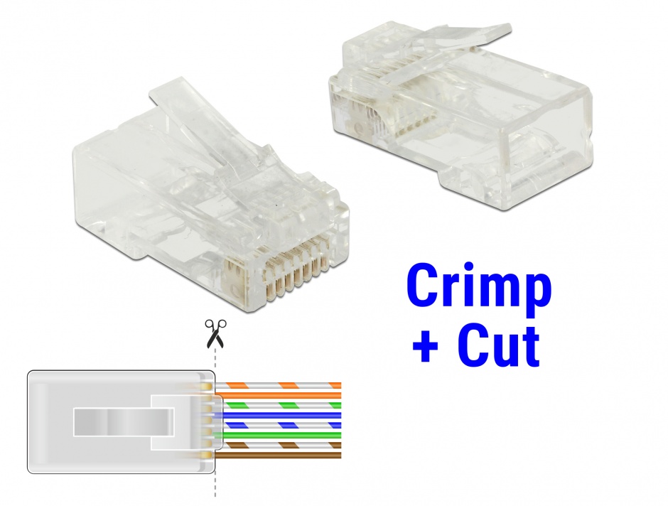 Set 20 buc mufe RJ45 cat 6 pentru fir solid UTP Crimp+Cut, Delock 86453 imagine noua