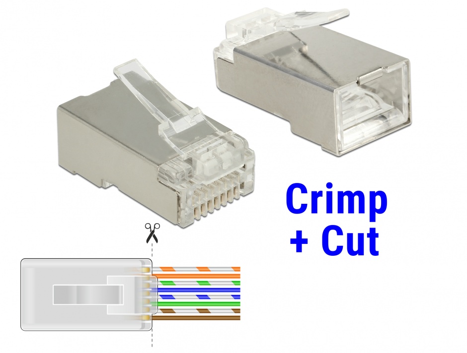 Set 20 buc mufe RJ45 cat 6 pentru fir solid STP Crimp+Cut, Delock 86454 conectica.ro