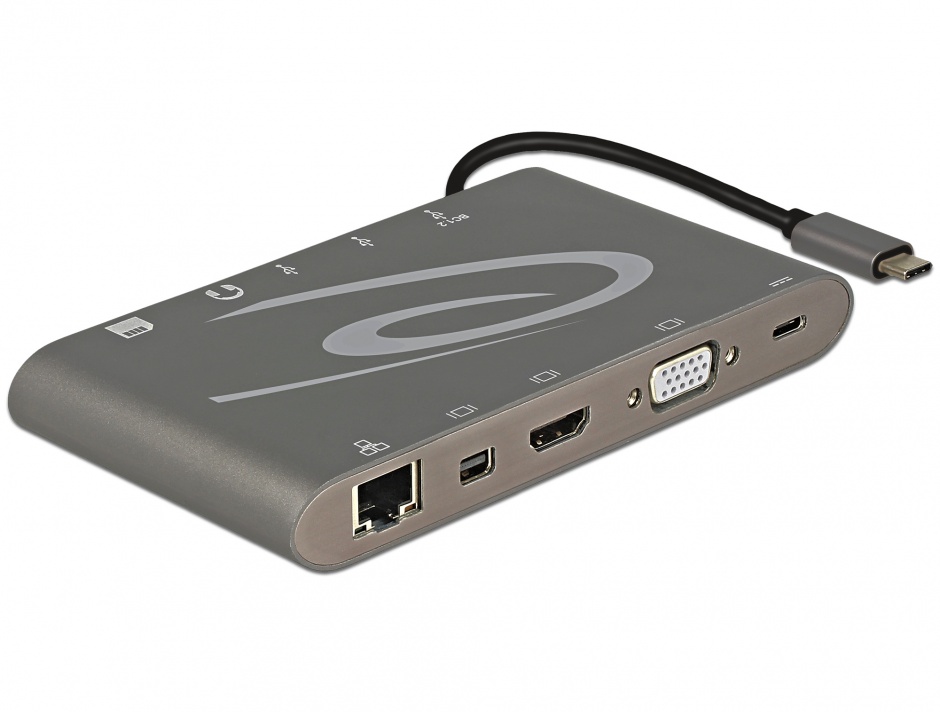 Docking station USB 3.1 tip C 4K (Gigabit, Mini DP, HDMI, VGA, USB 3.0, jack audio, micro SD/SD slot), Delock 87297 imagine noua