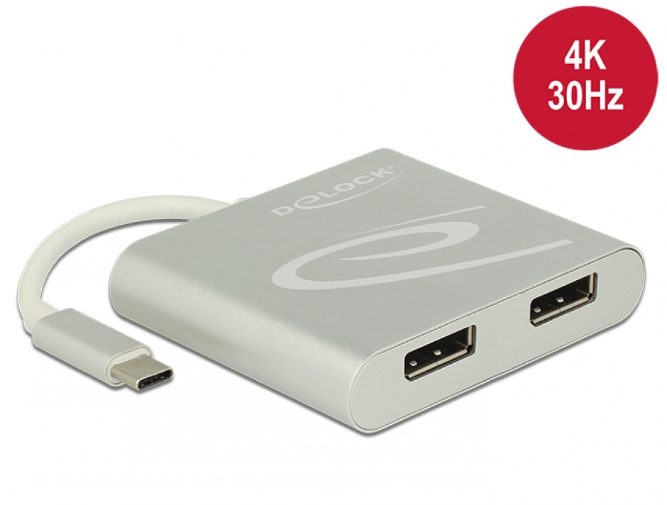 Multiplicator usb-c (dp alt mode) la 2 x displayport 4k 30 hz, delock 87714