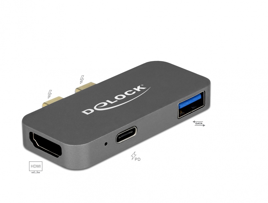 Mini docking station pentru Macbook 2 x Thunderbolt 3/USB-C la 1 x HDMI, 1 x USB-A, 1 x USB-C 5K, Delock 87739 3/USB-C