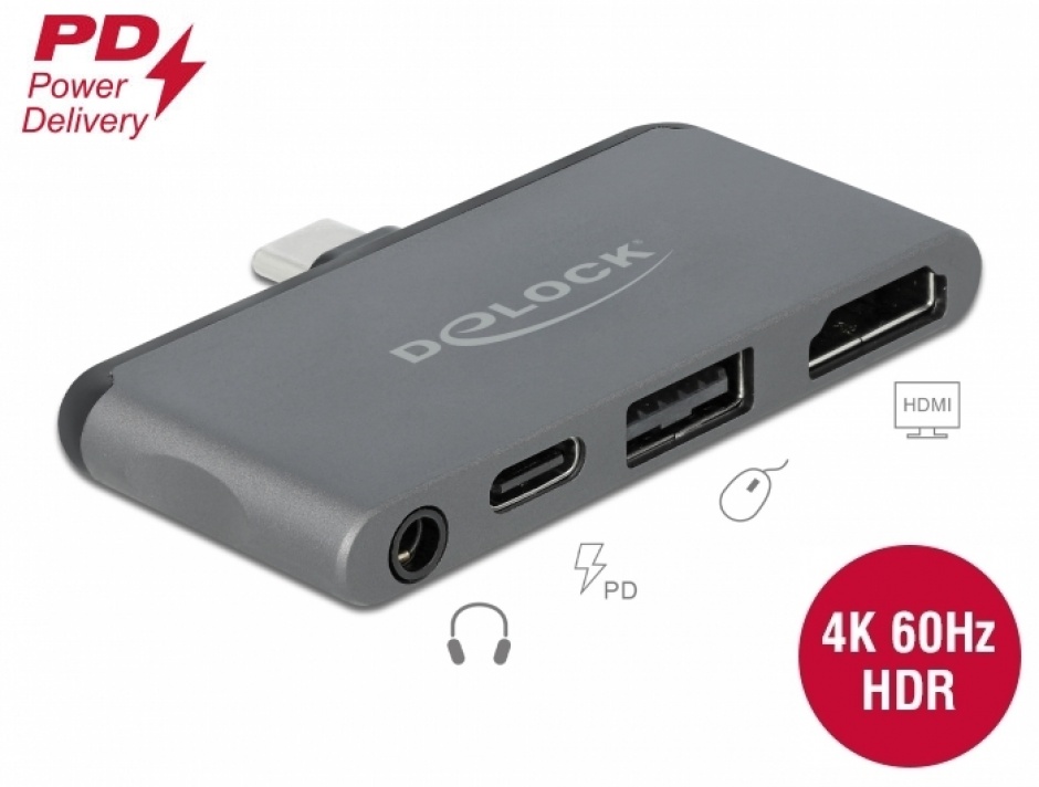 Docking station pentru iPad Pro USB-C la HDMI 4K@60Hz/USB-A/jack audio 3.5mm 4 pini, Delock 87751 conectica.ro