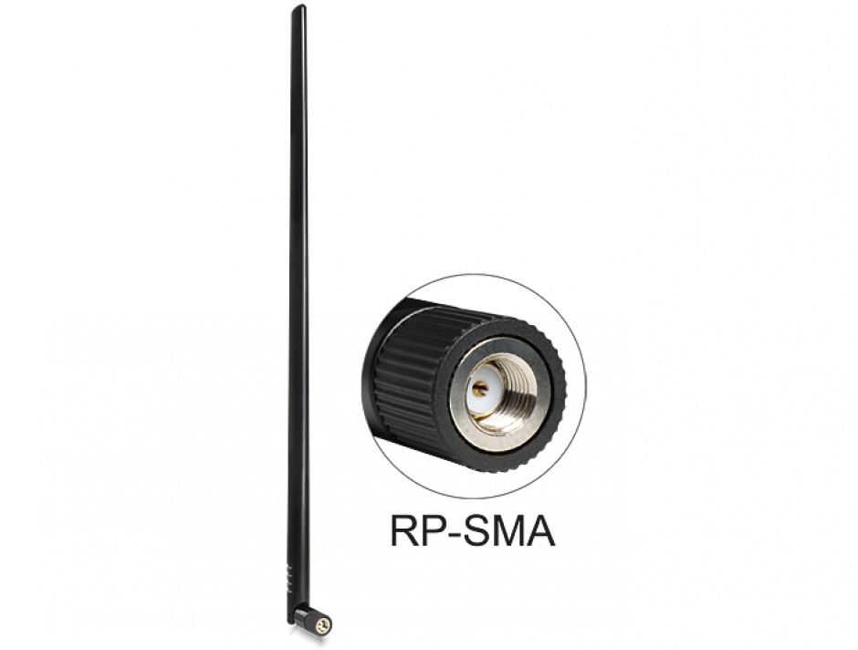 Antena WLAN 802.11 b/g/n RP-SMA plug 9 dBi omnidirectional with tilt joint Negru, Delock 88450 Delock 802.11 imagine 2022 3foto.ro