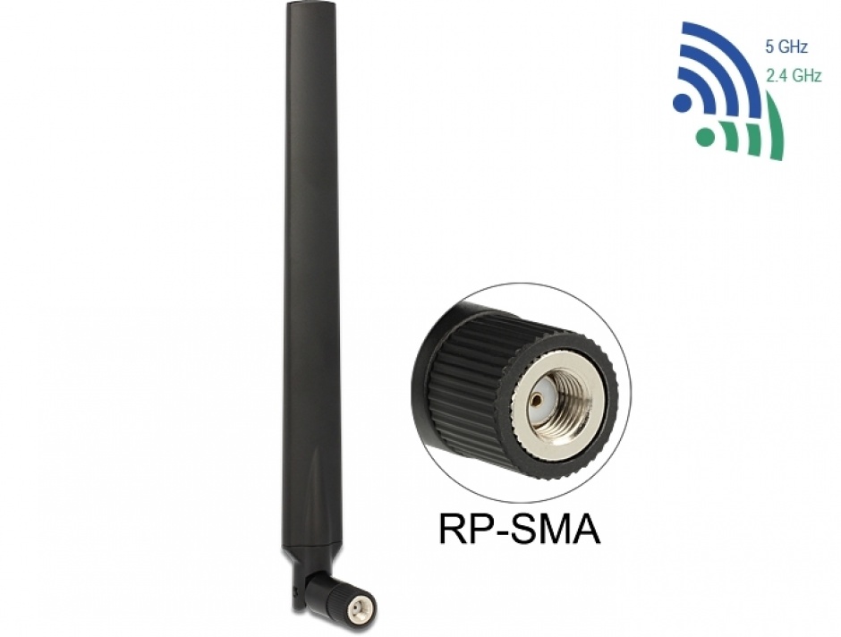 Antena WLAN 802.11 ac/a/h/b/g/n RP-SMA 5 – 7 dBi omnidirectional, Delock 88899 Delock 802.11 imagine 2022 3foto.ro