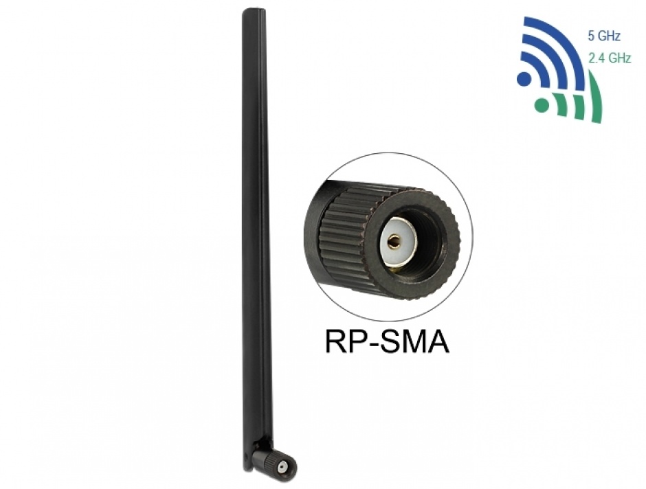 Antena WLAN RP-SMA 802.11 ac/a/h/b/g/n 3 ~ 6 dBi Omnidirectionala, Delock 88900 Delock 802.11 imagine 2022 3foto.ro