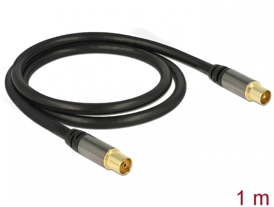 Cablu prelungitor antena IEC Plug la IEC Jack RG-6/U 1m Negru, Delock 88922 88922