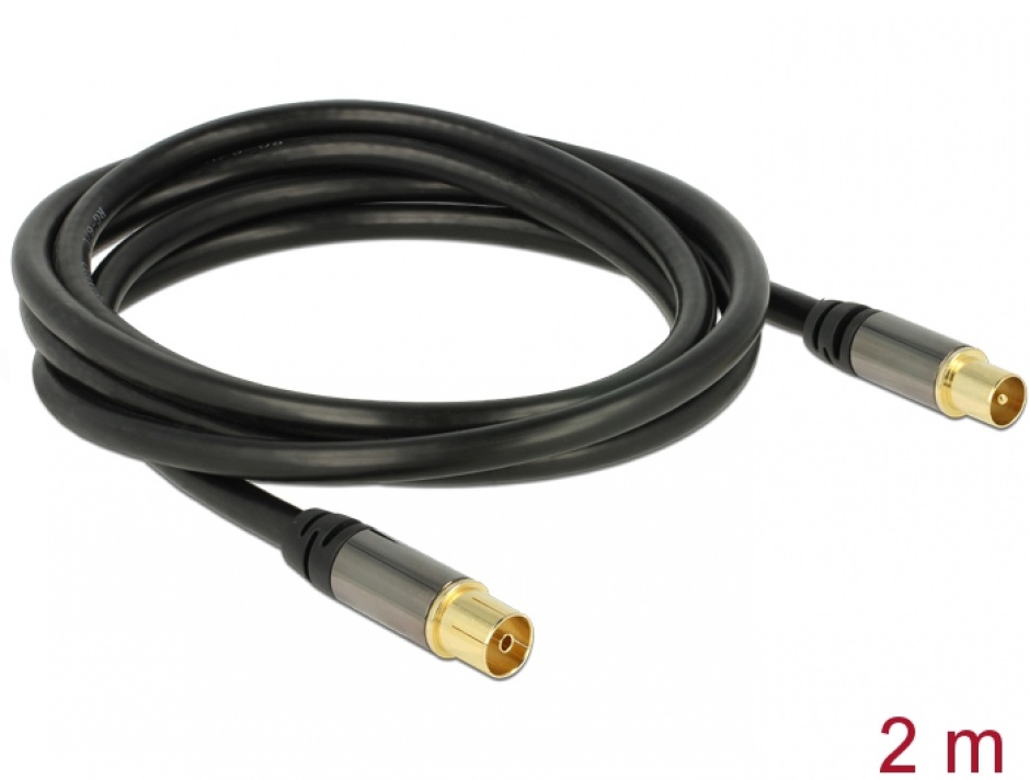 Cablu prelungitor antena IEC Plug la IEC Jack RG-6/U 2m Negru, Delock 88923