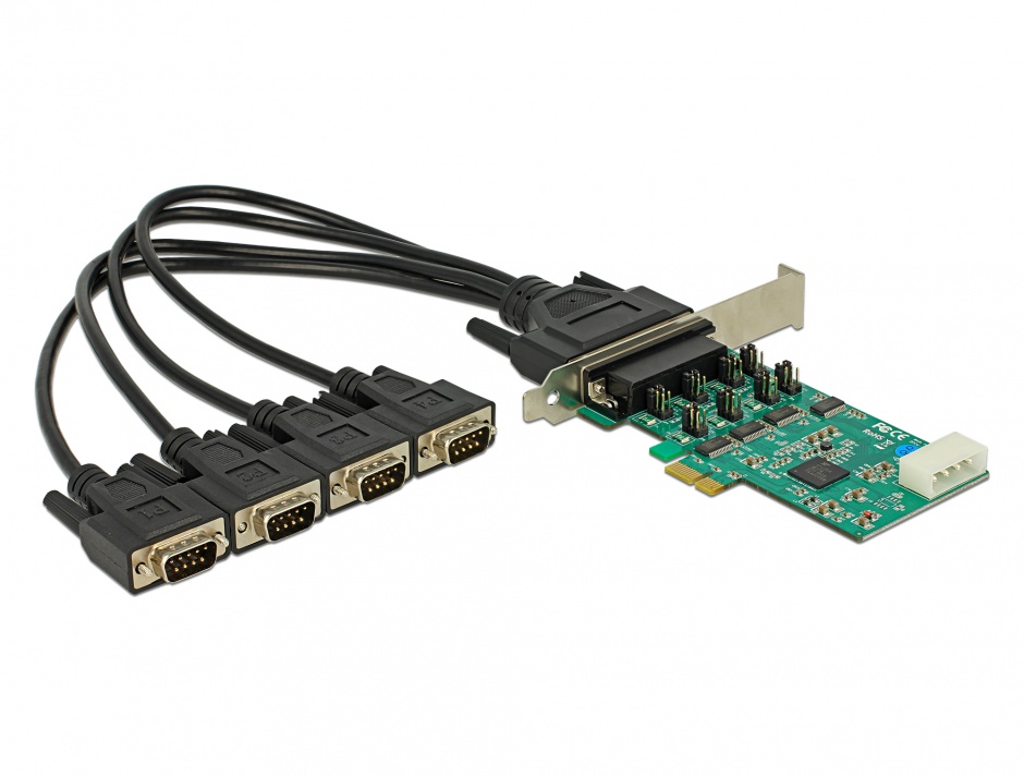 PCI Express cu 4 x Serial RS-232 High Speed 921K cu Voltage supply, Delock 89335 conectica.ro
