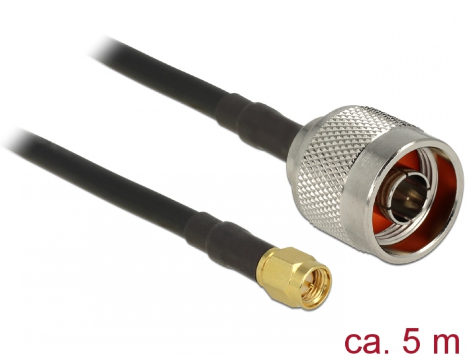 Cablu antena N plug la SMA plug CFD200/RF200 5m low loss, Delock 89418 89418 imagine noua 2022