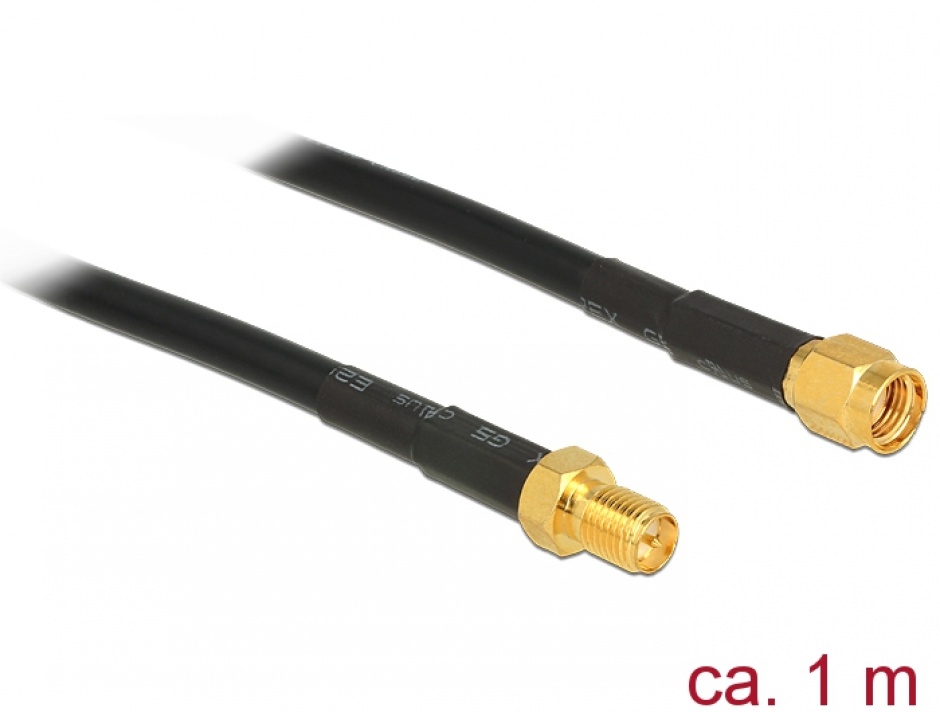 Cablu antena RP-SMA plug la RP-SMA jack CFD/RF200 1m low loss, Delock 89423 imagine noua
