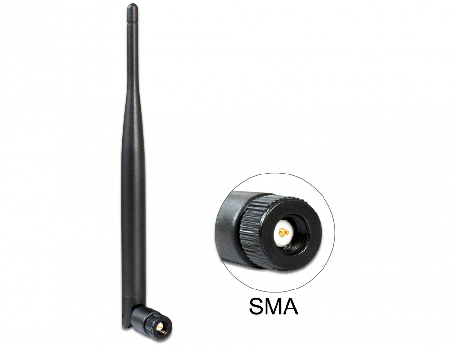 WLAN Antenna 802.11 ac/a/b/g/n SMA 5 dBi omnidirectional joint black, Delock 89438 Delock (black) imagine 2022 3foto.ro